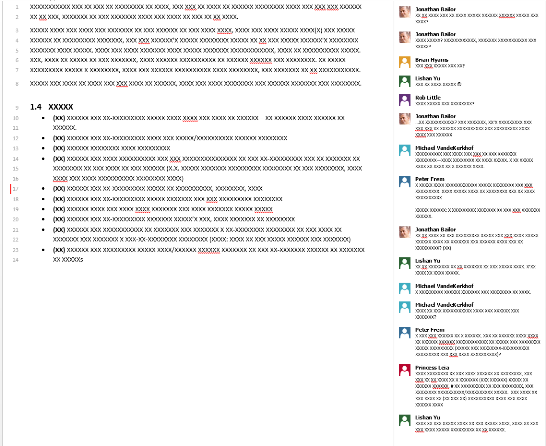 Screenshot of a document with a lot of comments in Word 2013